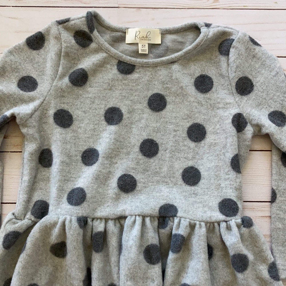 Girls Grey Long Sleeve Polka Dot Tunic Top - Picture 2 of 5